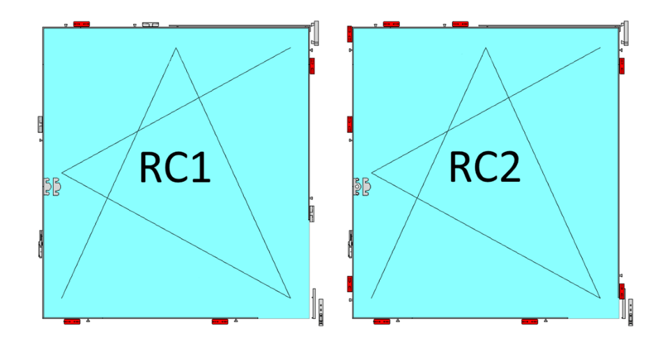 Anordnung der einbruchhemmenden Schließbleche in den Paketen RC1 und RC2.