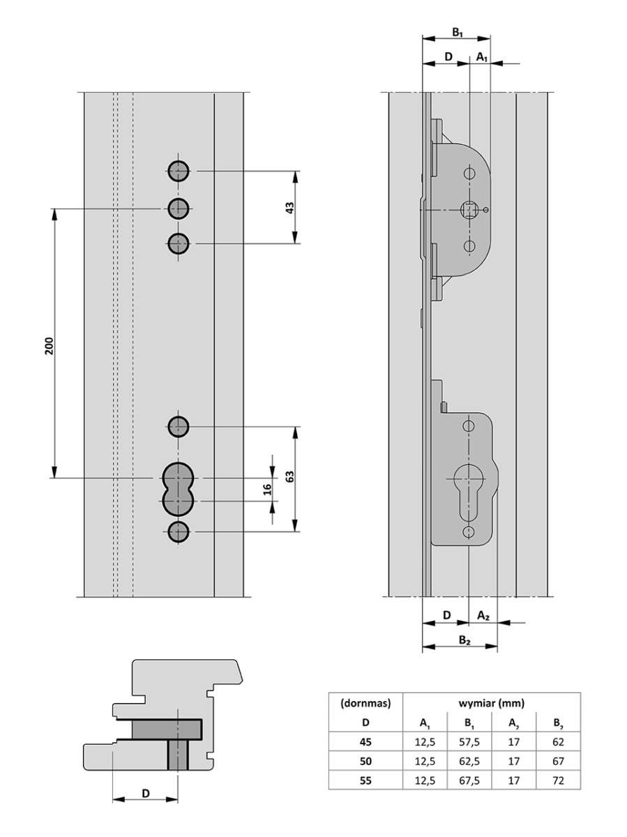 Getriebe-Drehstangenverschluss mit einem patentierten Einsatz.