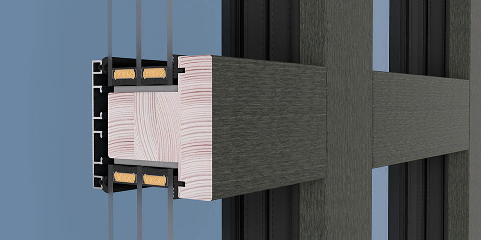 Eine Schnürung in einem Holz-Alu-Fenster mit Aluron-Verkleidung.