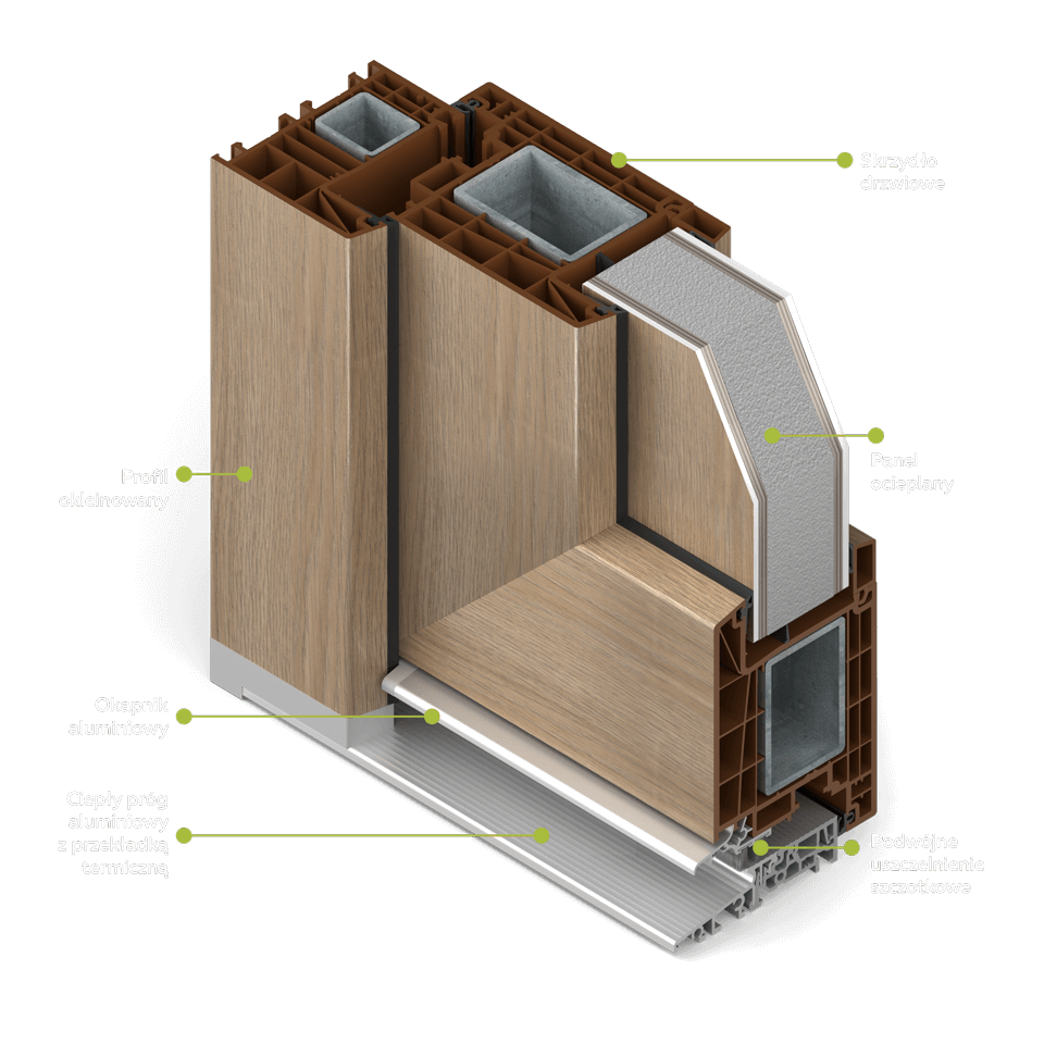 PVC-Haustürquerschnitt in Turner-Oak-Folierung